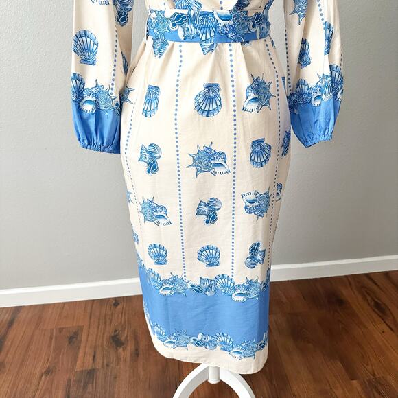 Celina Moon X Anthro Shell Print Tie Waist Midi Shirt Dress Women’s Size XL NEW - Picture 9 of 15